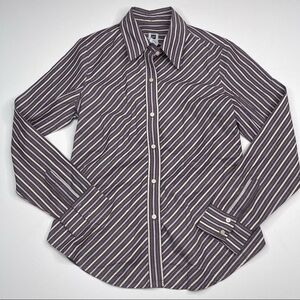 Gap Shirt Top Button Cotton Striped Purple Office Career Long Sleeve Chevron